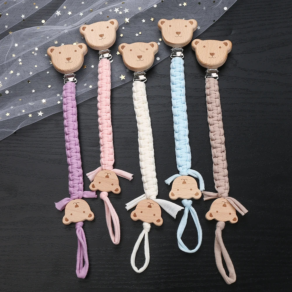 Baby Pacifier Chain Clip Wooden Animal Soother