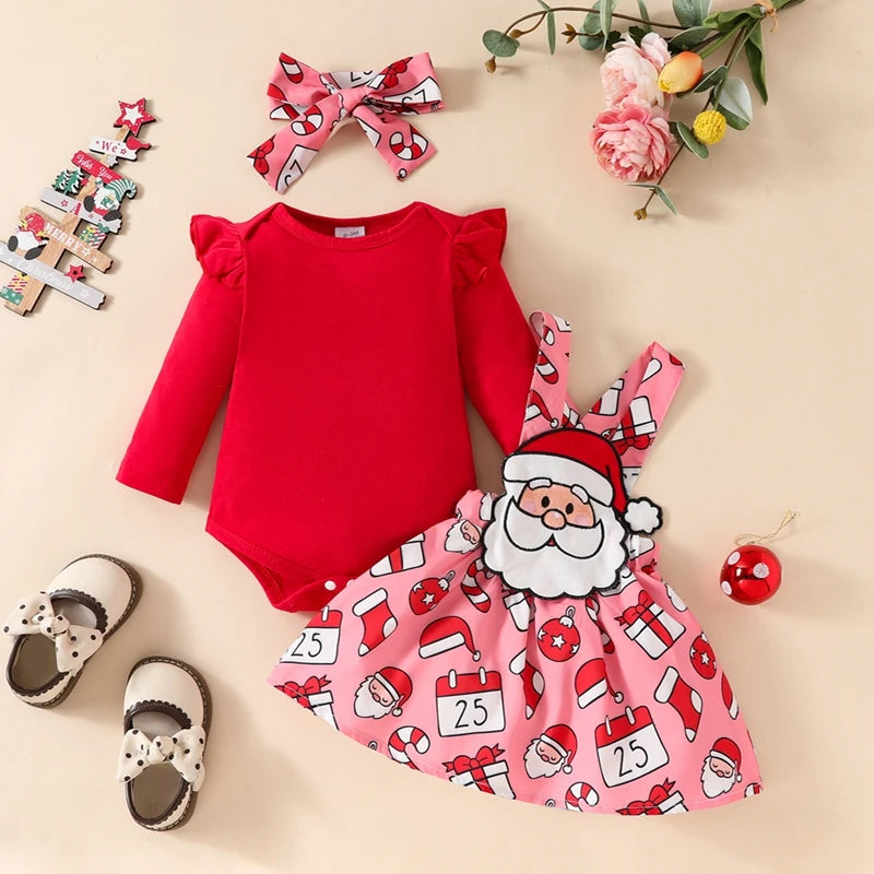 Christmas Baby Girl Outfit - Romper & Skirt Set