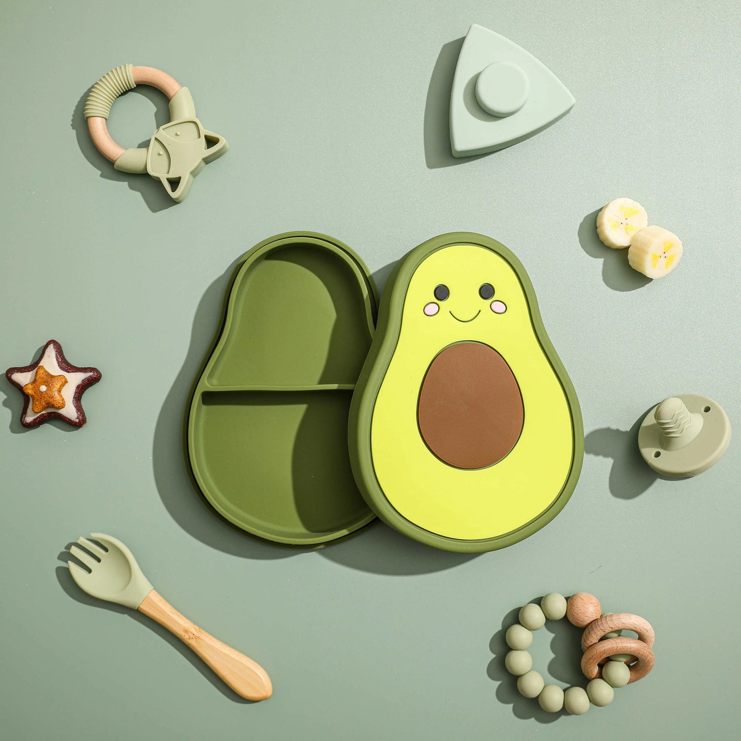 Baby Silicone Avocado Plate with Lid