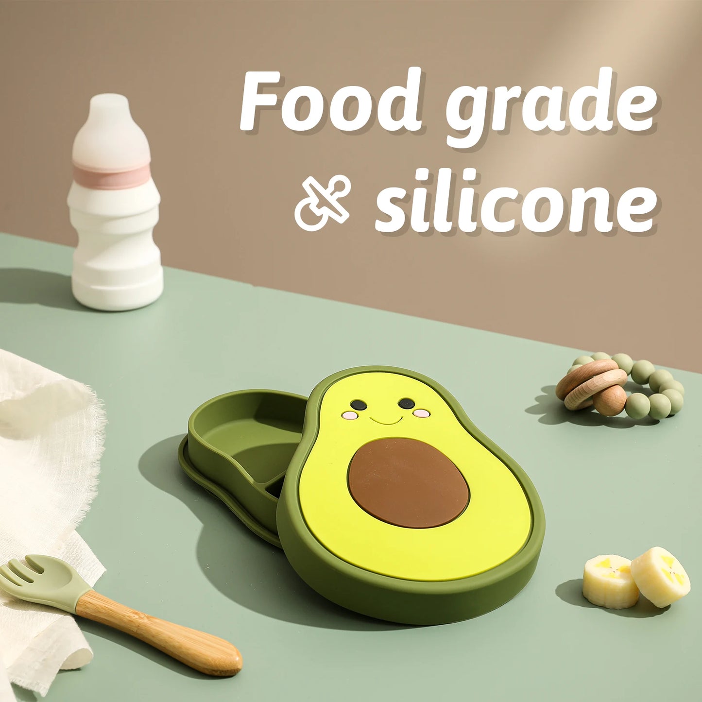 Baby Silicone Avocado Plate with Lid