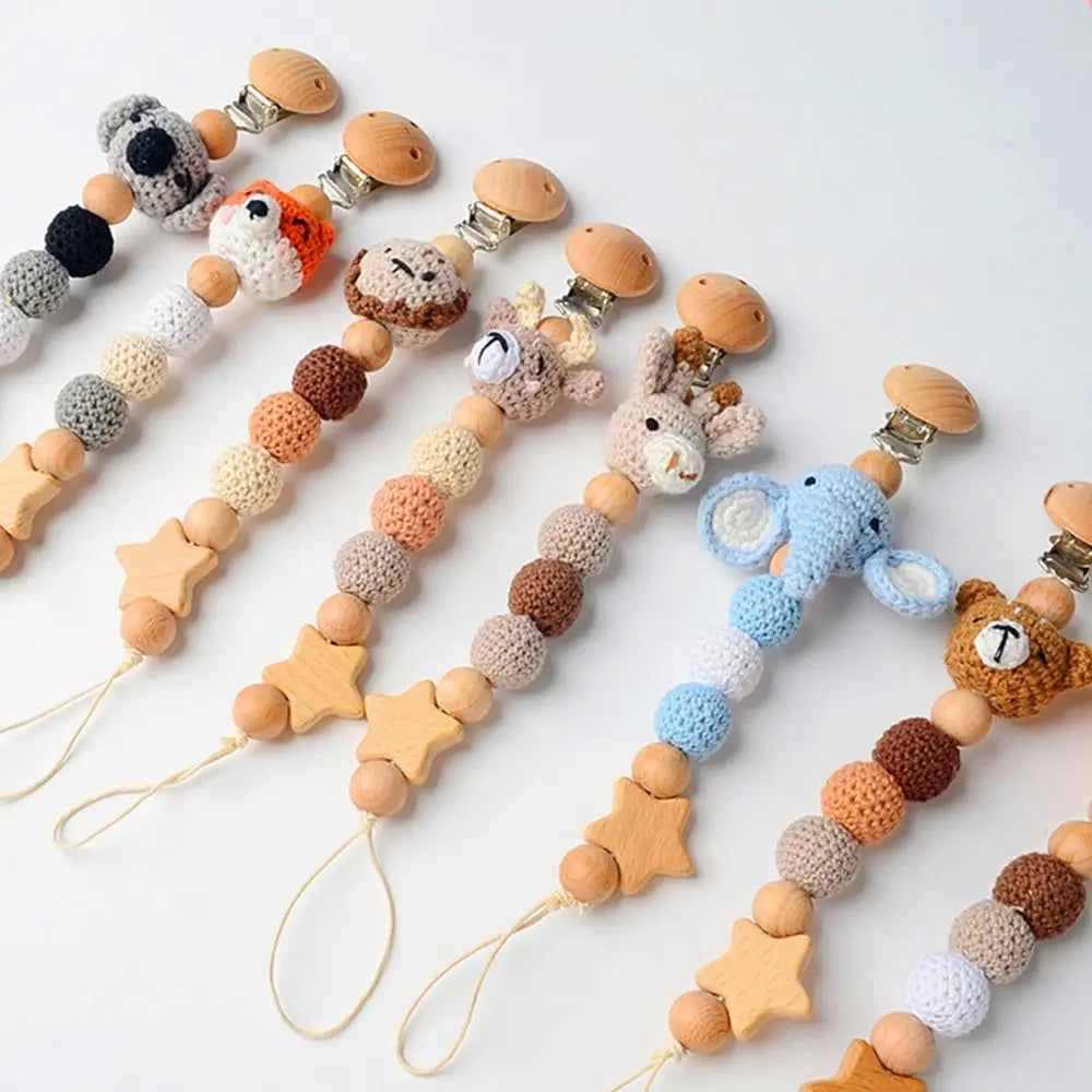 Nipple Holder Clips Children Baby Pacifier Chain Crochet Animal Pacifier Clips Baby Teether Toys Straps Pacifier Holder Clips