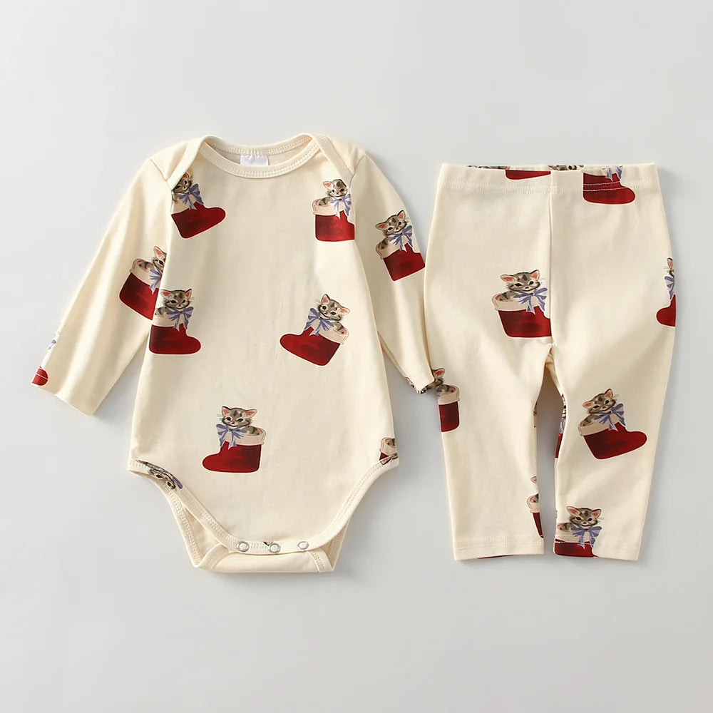 Christmas Cotton Bodysuit Leggings Set