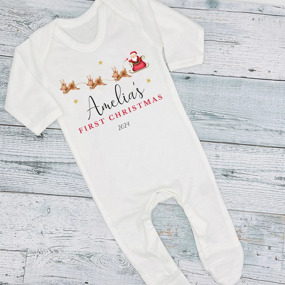 Personalized Baby's First Christmas Sleepsuit & Bibs Set - 1st Xmas Gift