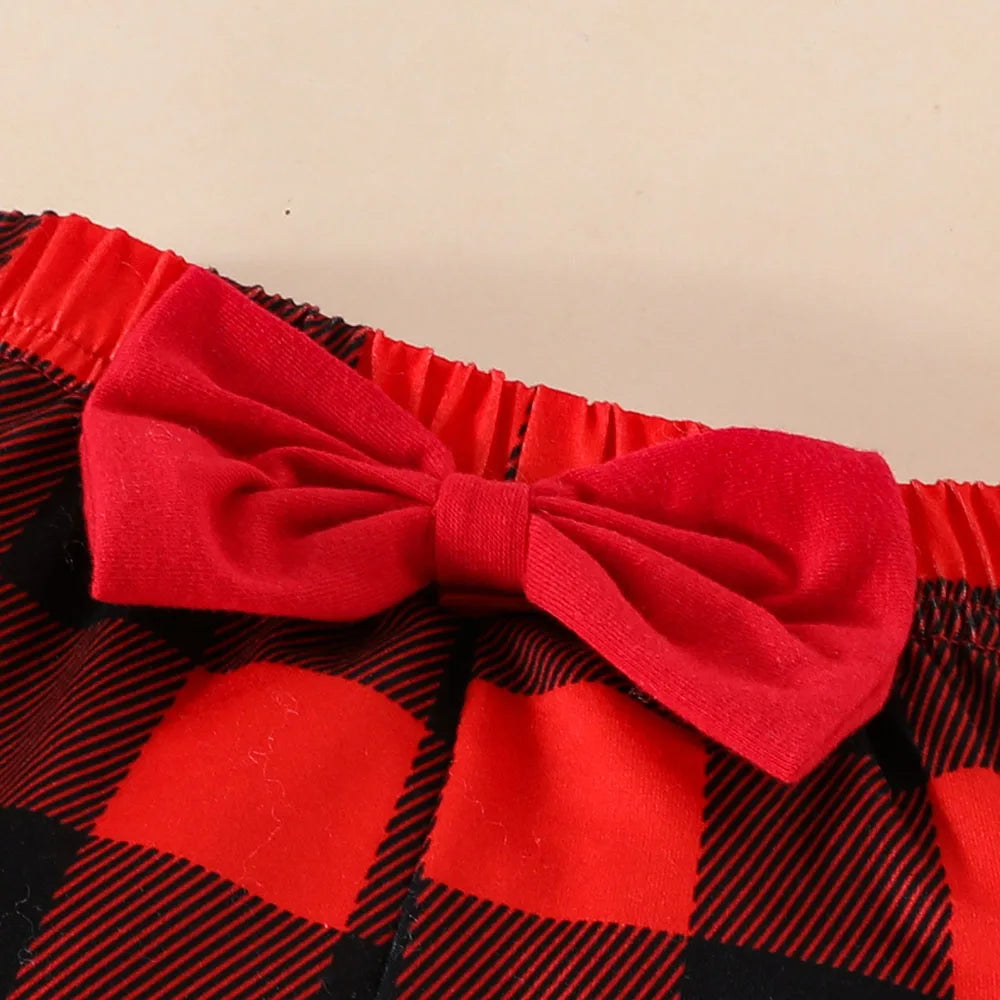 Christmas Baby Girl Outfit Set - Elk Print Bodysuit & Plaid Pants