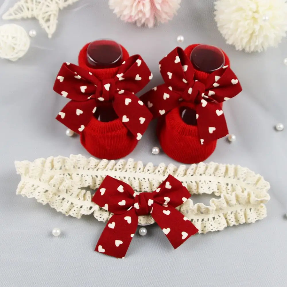 Baby Christmas Bow Socks & Headband Set
