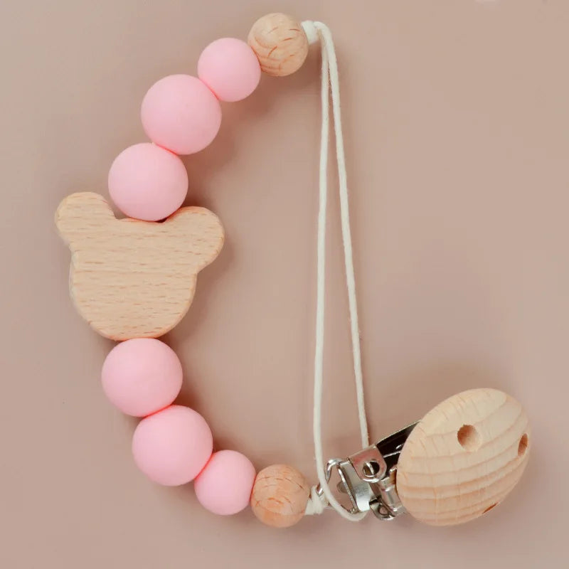 Baby Pacifier Chain Beech Bead Dummy Nipple Holder Guard Teether