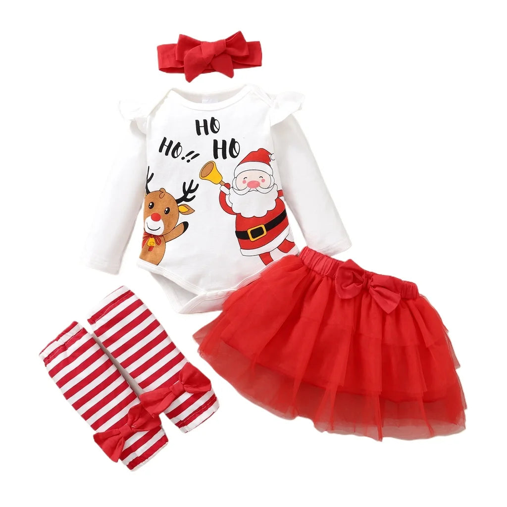 4PCS Baby Girl Christmas Outfit Set