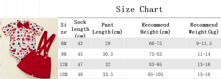 Christmas Baby Outfit Set - Polo Romper & Brace Shorts for Newborns