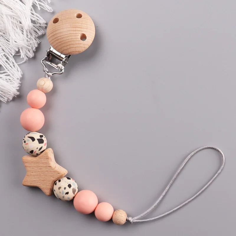 Baby Pacifier Chain Beech Bead Dummy Nipple Holder Guard Teether