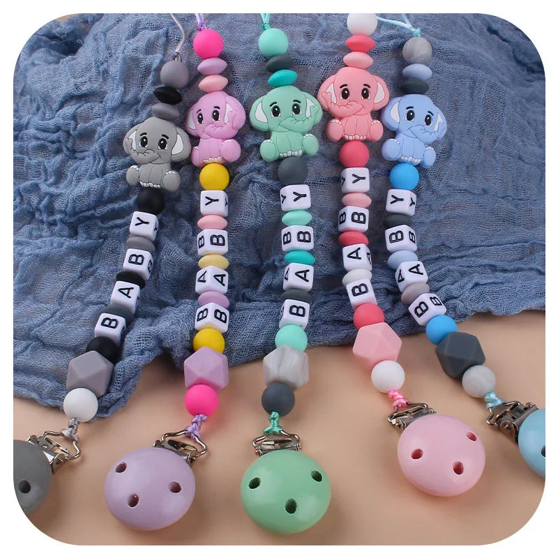 Customized Pacifier Clip Elephant Gum Nipple Chain Set Silicone Teething Toy Gift