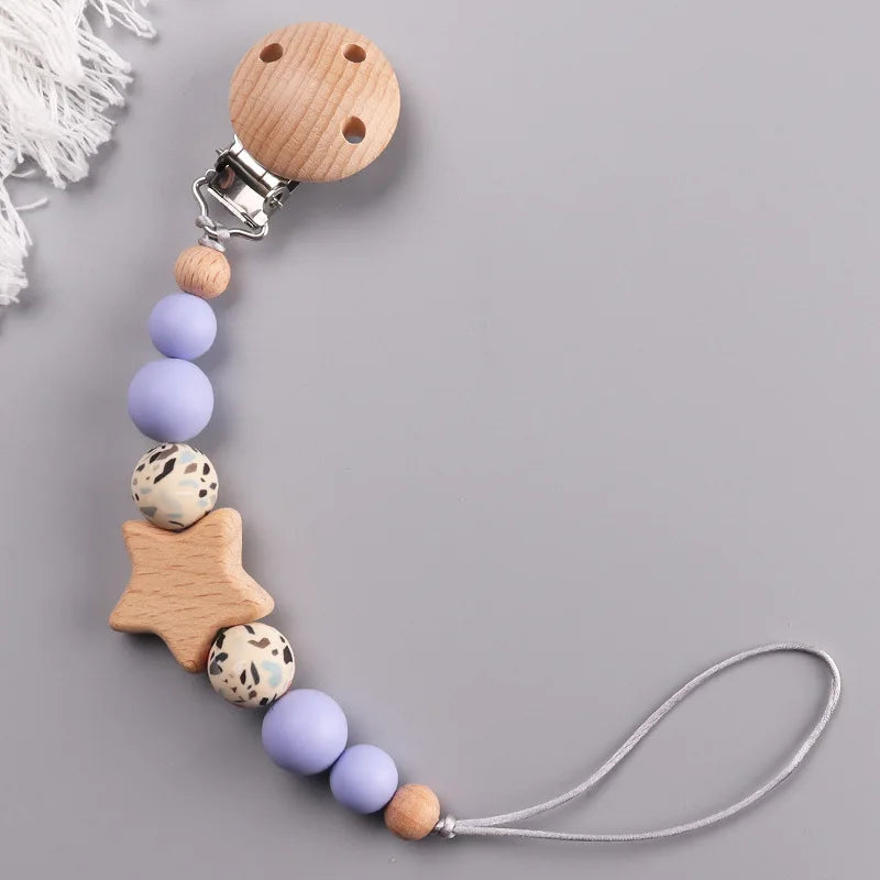 Baby Pacifier Chain Beech Bead Dummy Nipple Holder Guard Teether