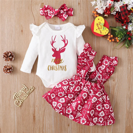 Baby Girl Christmas Costume Set - 3 Piece Outfit
