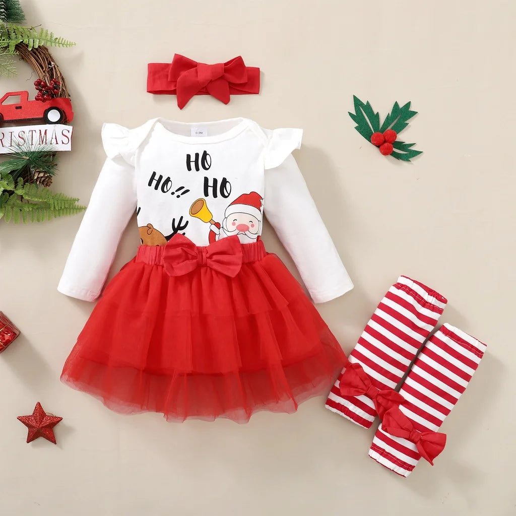 4PCS Baby Girl Christmas Outfit Set