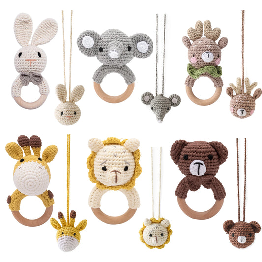 Baby Crochet Rattle Toys Stroller Crochet Pendant Set for Newborn