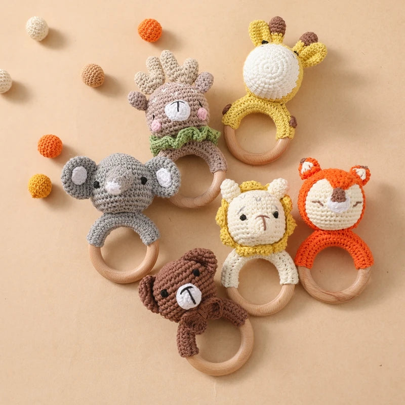 Baby Crochet Rattle Toys Stroller Crochet Pendant Set for Newborn