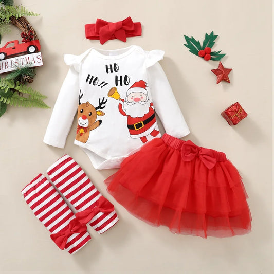 4PCS Baby Girl Christmas Outfit Set