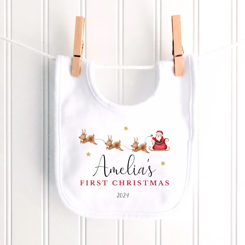 Personalized Baby's First Christmas Sleepsuit & Bibs Set - 1st Xmas Gift