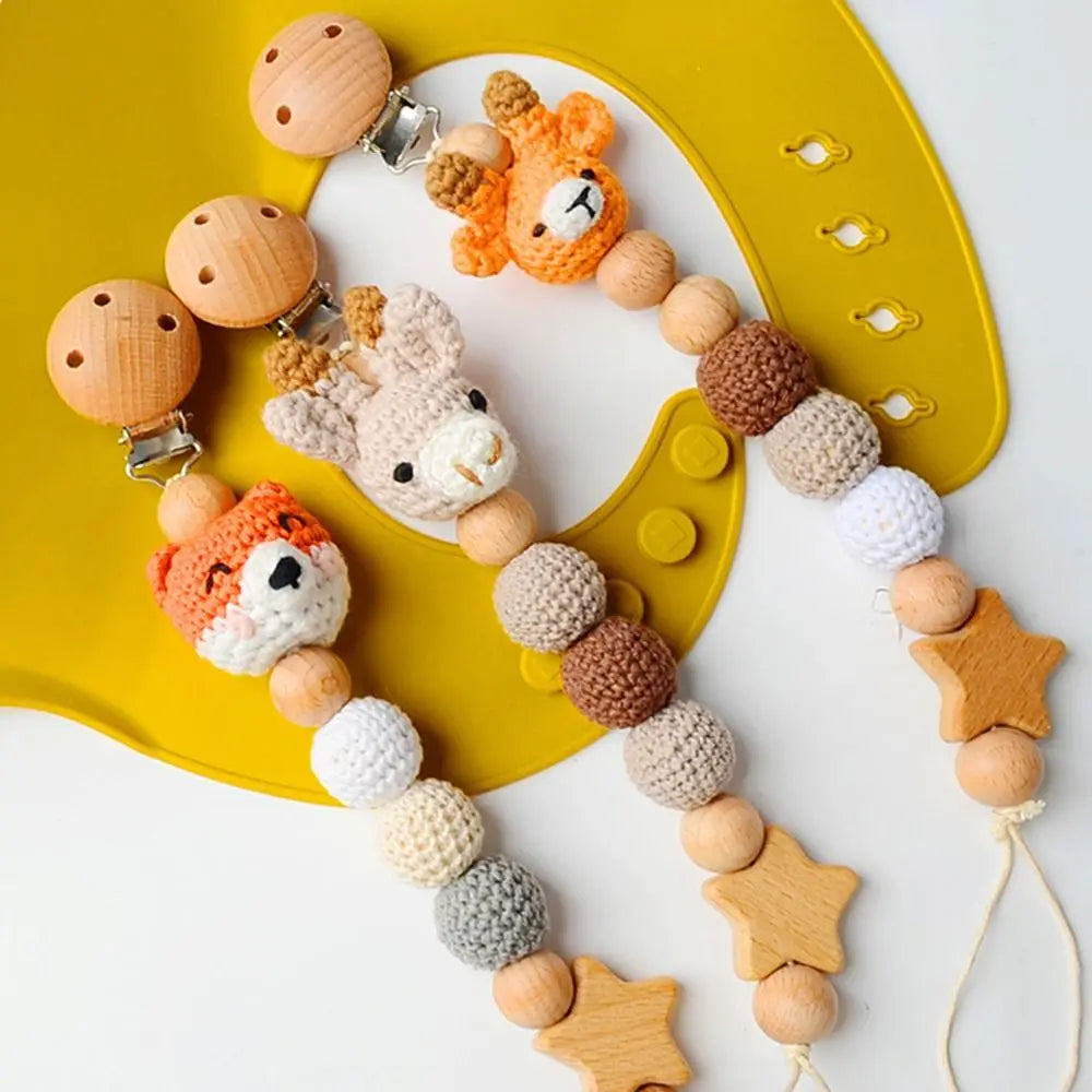 Nipple Holder Clips Children Baby Pacifier Chain Crochet Animal Pacifier Clips Baby Teether Toys Straps Pacifier Holder Clips