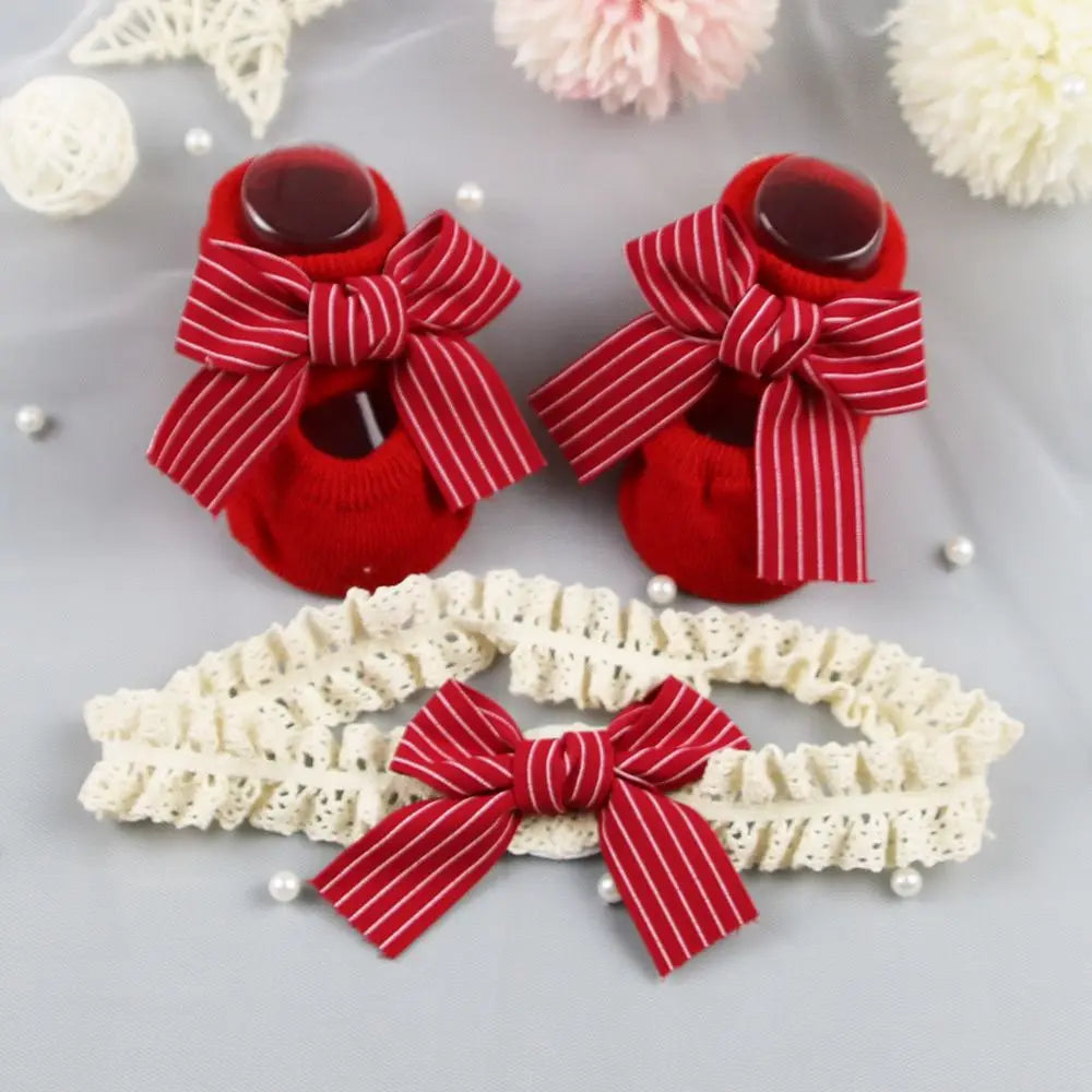 Baby Christmas Bow Socks & Headband Set
