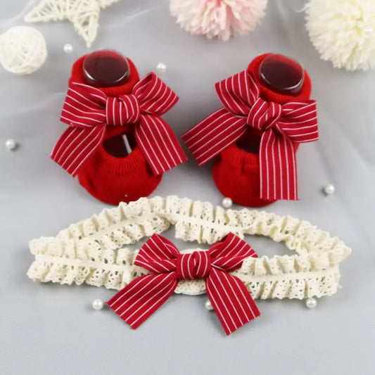 Baby Christmas Bow Socks & Headband Set