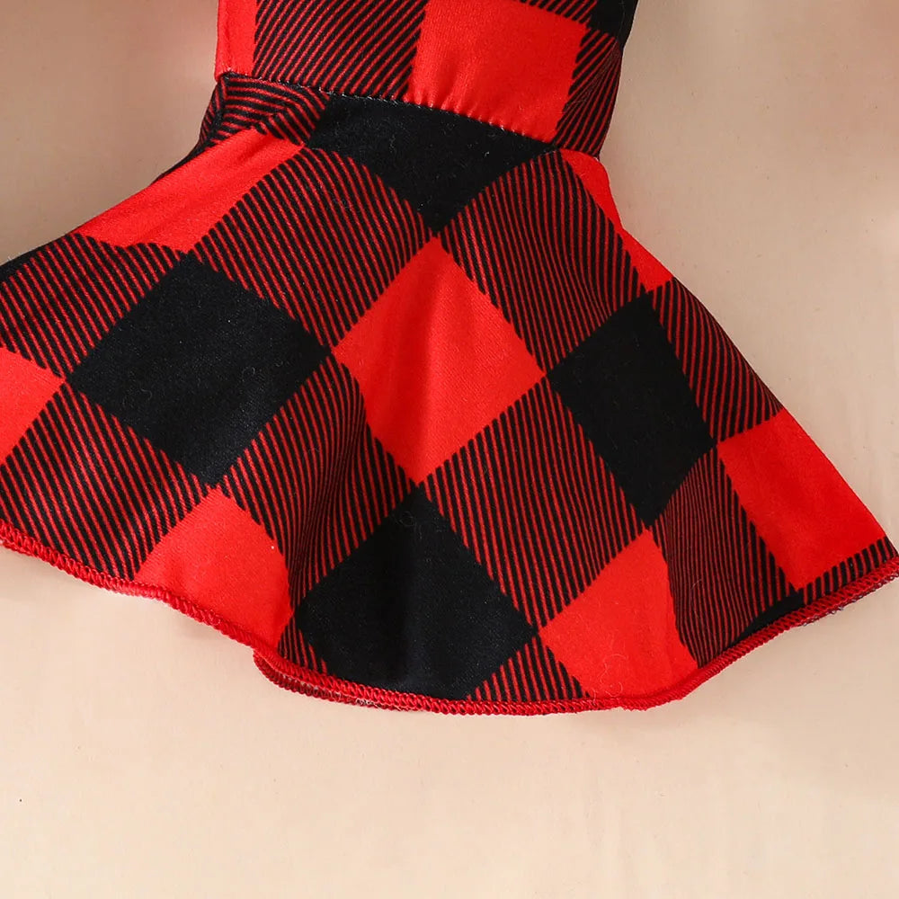 Christmas Baby Girl Outfit Set - Elk Print Bodysuit & Plaid Pants