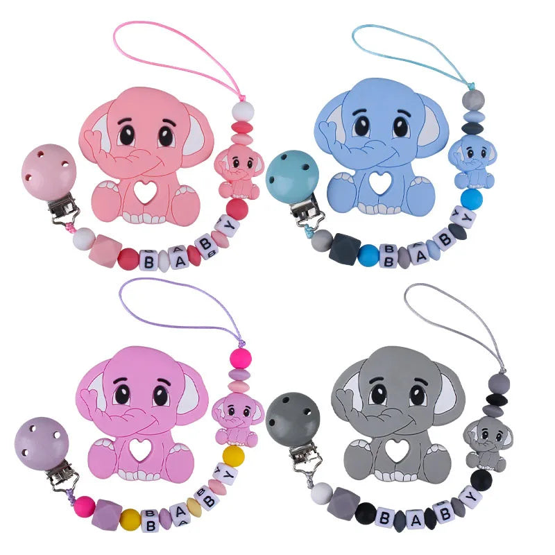 Customized Pacifier Clip Elephant Gum Nipple Chain Set Silicone Teething Toy Gift