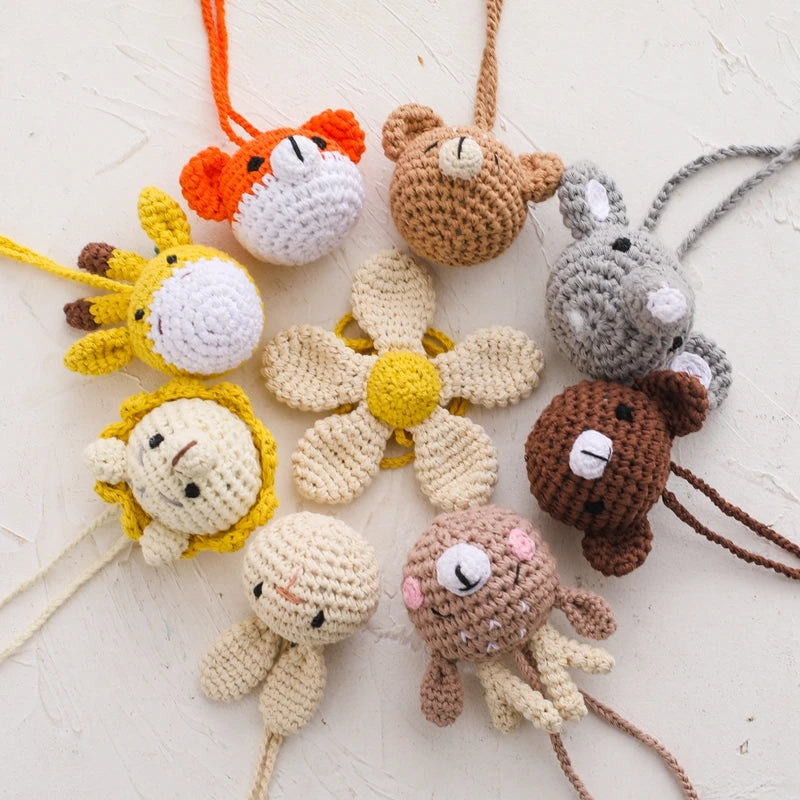 Baby Crochet Rattle Toys Stroller Crochet Pendant Set for Newborn