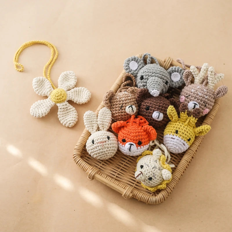 Baby Crochet Rattle Toys Stroller Crochet Pendant Set for Newborn