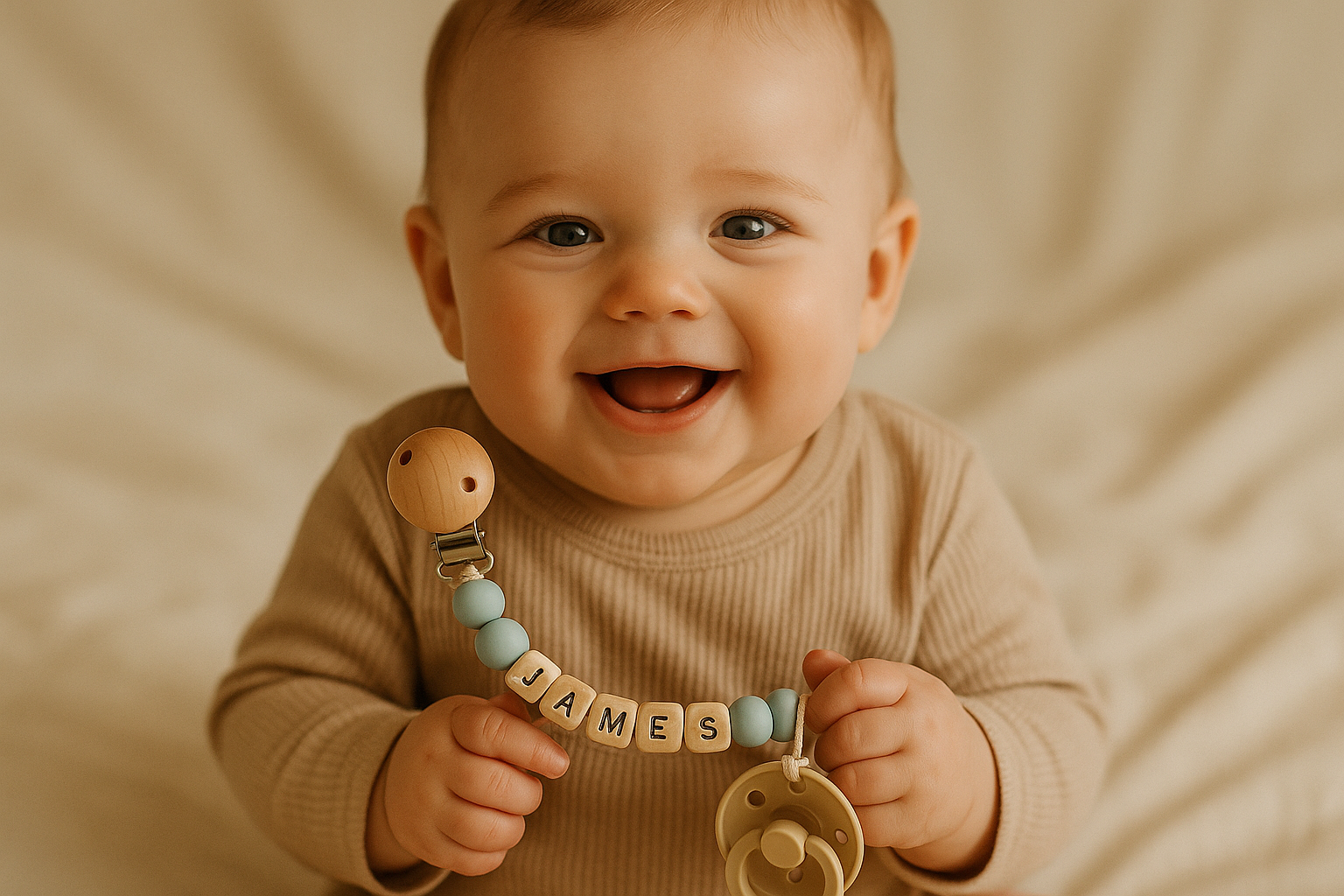 Baby with James Pacifier Clip